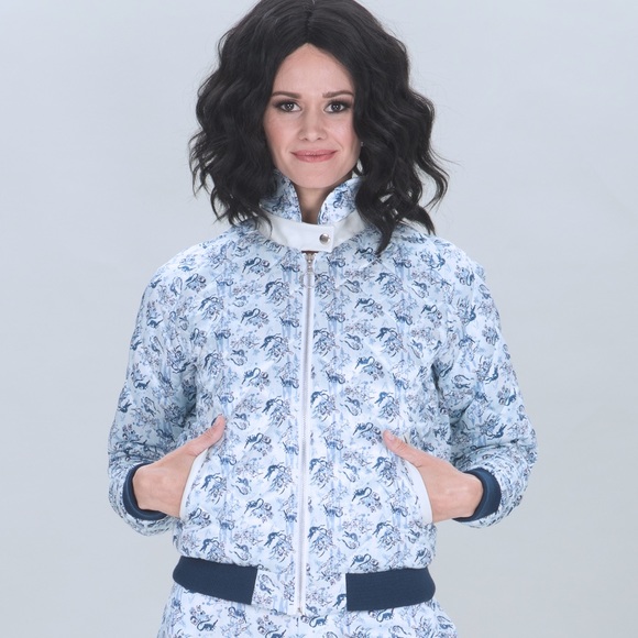 Light blue silk Chinoiserie Bomber Jacket - Picture 1 of 6